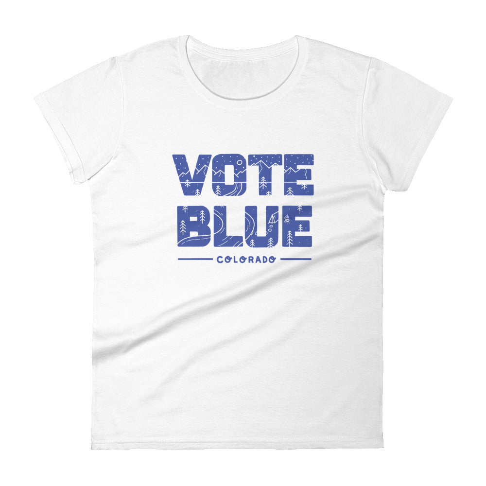 Vote Blue Colorado Women's T-shirt by Emily Mulvey - Blue Text
