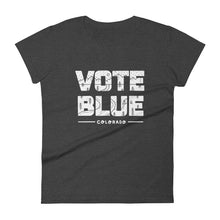 Load image into Gallery viewer, Vote Blue Colorado Women&#39;s T-Shirt by Emily Mulvey - White Text