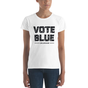 Vote Blue Colorado Women's T-Shirt by Emily Mulvey - Black Text