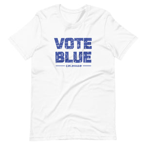 Vote Blue Colorado T-Shirt by Emily Mulvey - Blue Text
