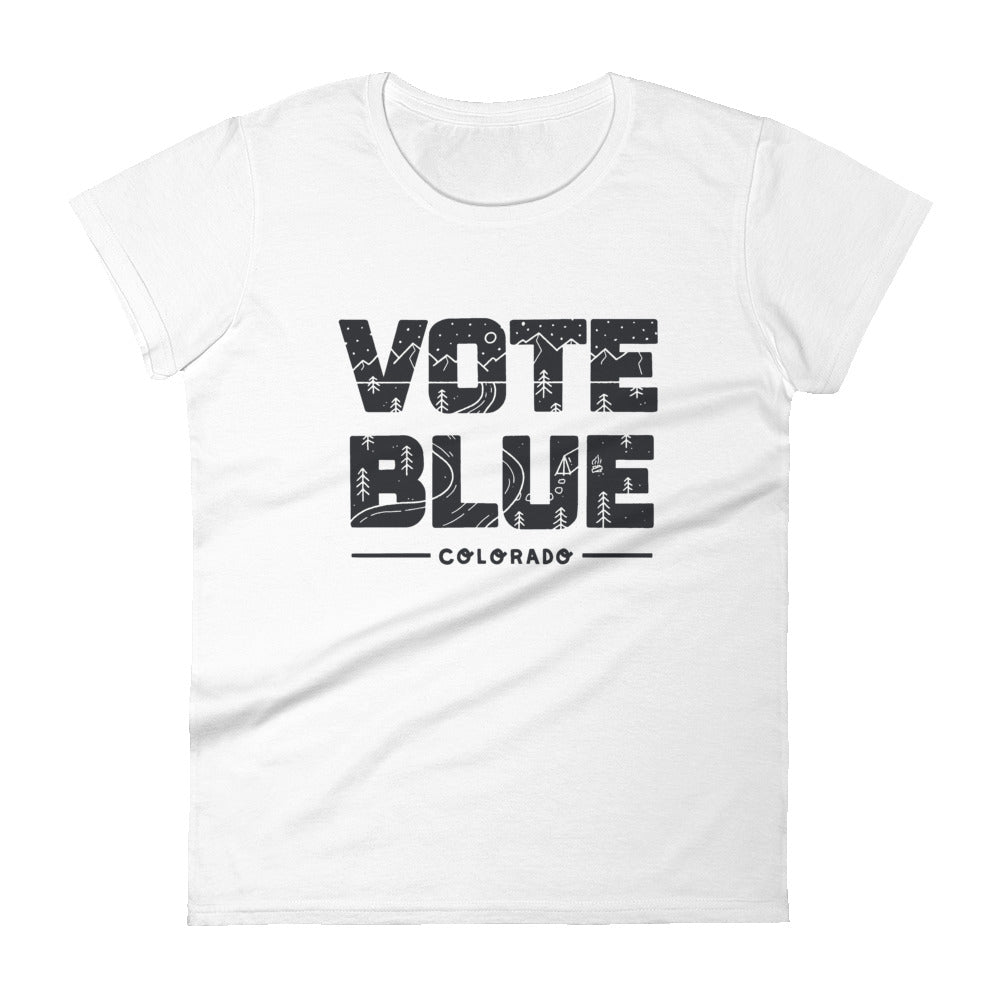 Vote Blue Colorado Women's T-Shirt by Emily Mulvey - Black Text