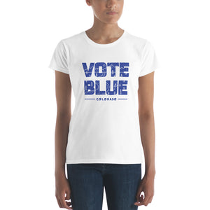 Vote Blue Colorado Women's T-shirt by Emily Mulvey - Blue Text