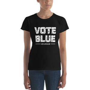 Vote Blue Colorado Women's T-Shirt by Emily Mulvey - White Text