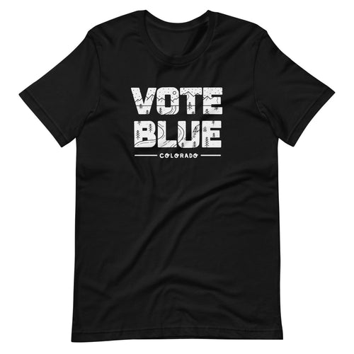 Vote Blue Colorado T-Shirt by Emily Mulvey - White Text