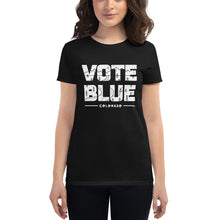 Load image into Gallery viewer, Vote Blue Colorado Women&#39;s T-Shirt by Emily Mulvey - White Text